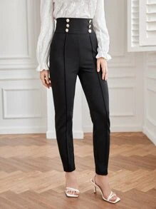 SHEIN Frenchy Button Detail Solid Pants