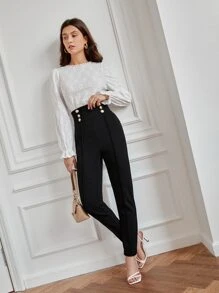 SHEIN Frenchy Button Detail Solid Pants