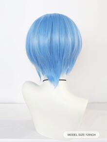 1pc Short Straight Cosplay Synthetic Wig & 1pc Wig Cap - Blue - View 2