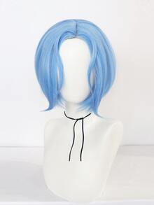1pc Short Straight Cosplay Synthetic Wig & 1pc Wig Cap - Blue - View 4