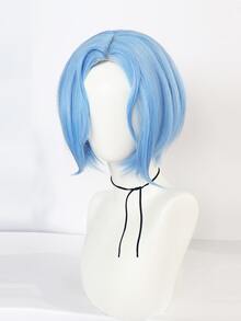 1pc Short Straight Cosplay Synthetic Wig & 1pc Wig Cap - Blue - View 5