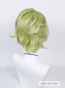 1pc Tóc giả tổng hợp Cosplay xoăn ngắn với tóc mái và 1pc tóc giả Cap - màu xanh lá - Xem 2