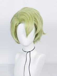 1pc Tóc giả tổng hợp Cosplay xoăn ngắn với tóc mái và 1pc tóc giả Cap - màu xanh lá - Xem 3