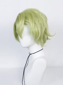 1pc Tóc giả tổng hợp Cosplay xoăn ngắn với tóc mái và 1pc tóc giả Cap - màu xanh lá - Xem 5