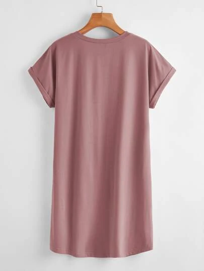 SHEIN BASICS 捲邊固色t恤連衣裙