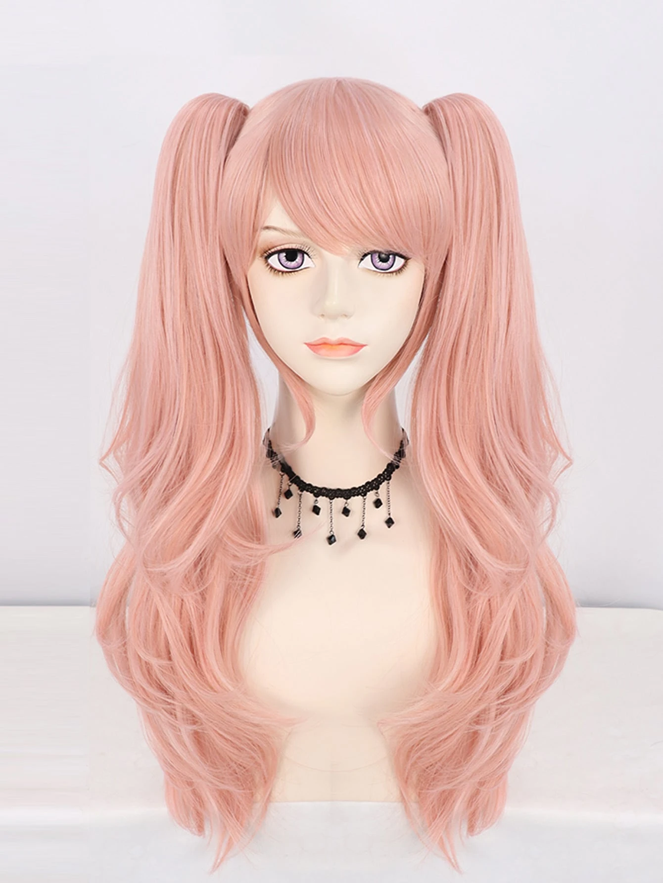 Miniatura 4 de 1 pieza Peluca sintética cosplay largo doble coleta con tupe &amp; 1 pieza Gorro de peluca