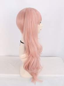 萝莉塔长卷夹式假马尾角色扮演假发,复古长发粉色波浪卷带刘海,适用于甜美可爱女孩,高密度合成无胶防热纤维头发学校万圣节感恩节圣诞节服装配件和1个假发帽 - 粉色 - 查看 7