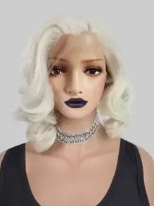 13*3 Synthetic Lace Front Wigs Short Platinum Blonde Natural Wavy Curly Lace Front Wig For Fashion Charming Women Daily Party Use Glueless Heat Resistant Fiber Hair 130% High Density 12 Inch Free Part Natural Pre-Plucked Hairline HD Transparent Shoulder Length Bob Lace Wig & 1pc Wig Cap - Beige - View 6