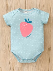 女婴5件套休闲字母、花朵和草莓印花连体衣，夏季