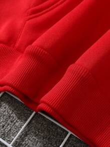 SHEIN LUNE 心形圖案袋鼠口袋抽繩連帽衫 - 紅色 - 查看 4