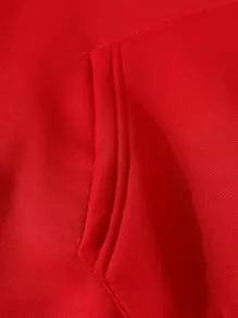 SHEIN LUNE 心形圖案袋鼠口袋抽繩連帽衫 - 紅色 - 查看 6