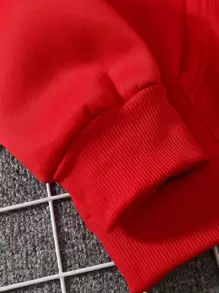 SHEIN LUNE 心形圖案袋鼠口袋抽繩連帽衫 - 紅色 - 查看 7