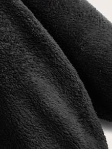 SHEIN EZwear Plus Solid Open Front Hooded Teddy Jacket - Black - View 4