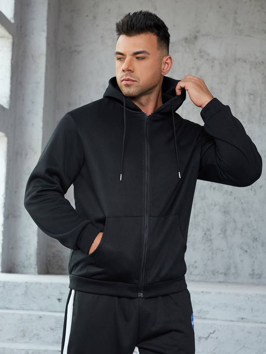 Manfinity Men Plus Zip Up Drawstring Hooded Jacket