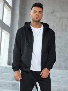 Manfinity Men Plus Zip Up Drawstring Hooded Jacket