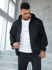 Manfinity Men Plus Zip Up Drawstring Hooded Jacket