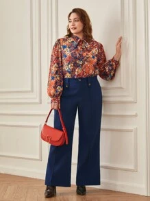 SHEIN Clasi Plus Allover Floral Print Tie Neck Blouse - Multicolor - View 2