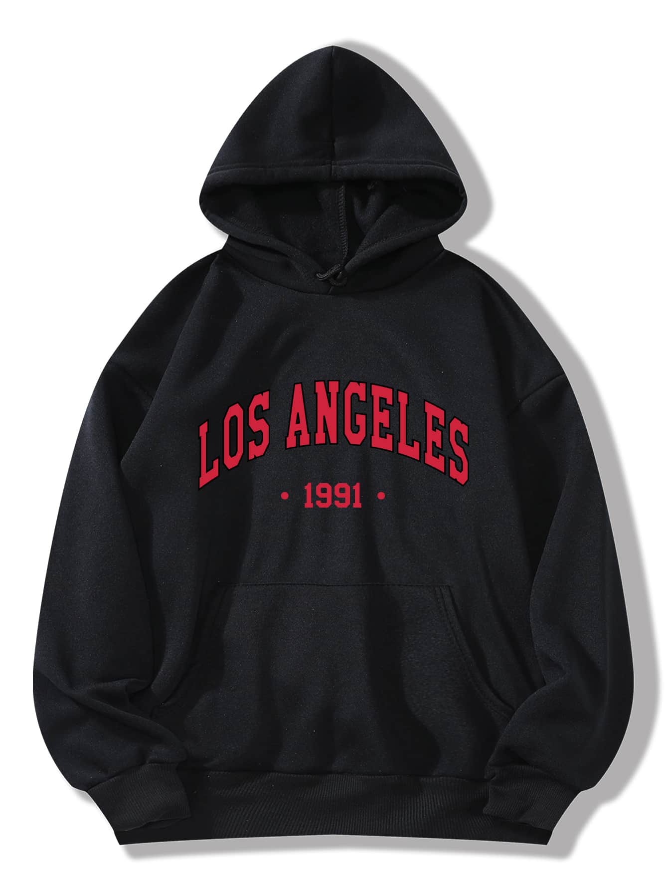 SHEIN EZwear Hoodie Đồ họa Chữ cái Lót nhiệt Túi kangaroo - màu đen - Xem 1