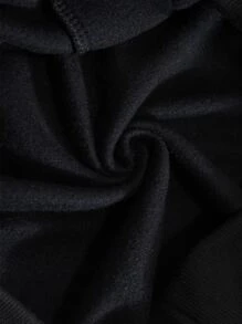 SHEIN EZwear Letter Graphic Kangaroo Pocket Drawstring Thermal Hoodie - Black - View 5