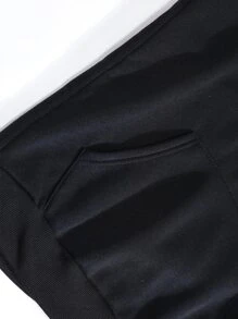 SHEIN EZwear Letter Graphic Kangaroo Pocket Drawstring Thermal Hoodie - Black - View 8