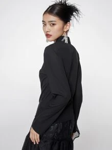 DAZY Solid Mandarin Collar Tee - Black - View 2