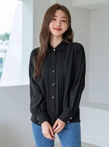 DAZY Women's Casual Business Solid Color Long Sleeve Shirt,Fall Clothes,Back To School Clothes - Black - View 4