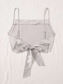 SHEIN Privé Date Night Tie Back Satin Concert Crop Cami Top - Light Grey - View 2