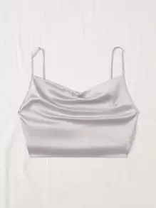 SHEIN Privé Date Night Tie Back Satin Concert Crop Cami Top - Light Grey - View 3