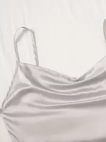 SHEIN Privé Date Night Tie Back Satin Concert Crop Cami Top - Light Grey - View 5
