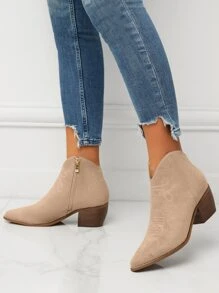 Màu Quả mơ Thanh lịch Hình cá sấu Cao Bồi Miền Tây Giày ống Với Da lộn Và Dây kéo bên - Màu be - Xem 1