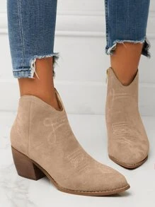 Màu Quả mơ Thanh lịch Hình cá sấu Cao Bồi Miền Tây Giày ống Với Da lộn Và Dây kéo bên - Màu be - Xem 3