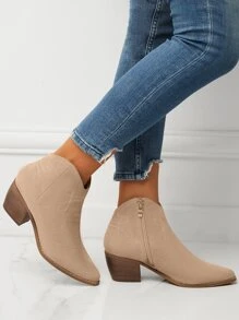 Màu Quả mơ Thanh lịch Hình cá sấu Cao Bồi Miền Tây Giày ống Với Da lộn Và Dây kéo bên - Màu be - Xem 4