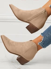 Màu Quả mơ Thanh lịch Hình cá sấu Cao Bồi Miền Tây Giày ống Với Da lộn Và Dây kéo bên - Màu be - Xem 5