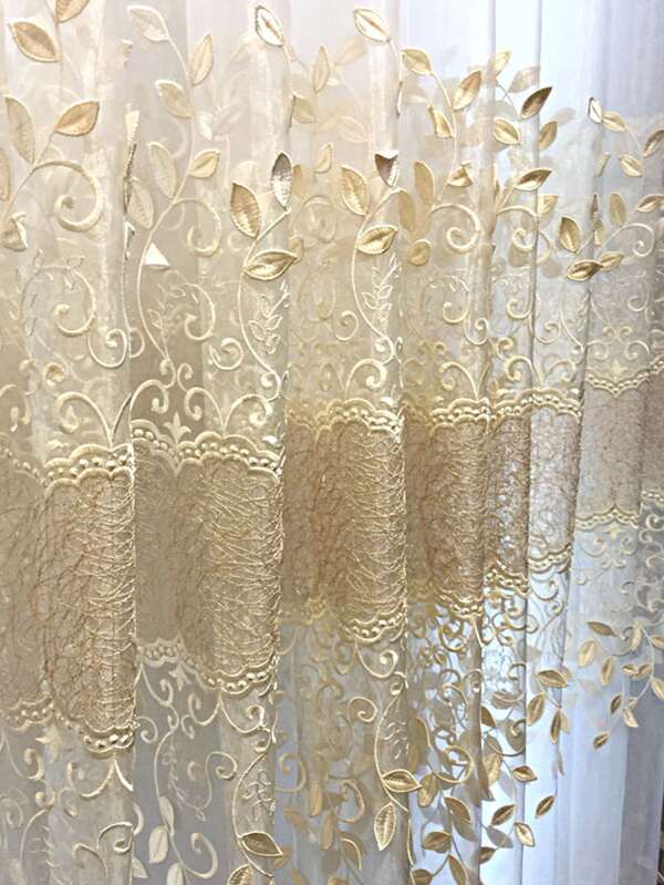 1pc European Luxury Curtain With Embroidered Leaf Design For Living Room, Balcony, And Bay Window