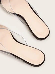 2025 Autumn Women Metallic Detail Clear Panel Flat Mules, Fashion Outdoor Flats - Black - View 5