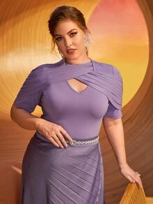 SHEIN Unity Camiseta unicolor con tira cruzada delantera - Morado - Ver 3