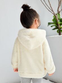 SHEIN 女童字母蝴蝶图案落肩泰迪熊卫衣 - 米色 - 查看 2