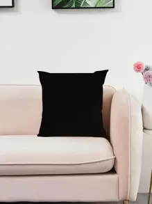 1pc Solid Cushion Cover, Simple Black Fabric Pillow Cover For Bedroom Living Room Sofa Chair, Pillow Insert Not Included
