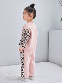 SHEIN 小女童熊和字母圖案保暖衛衣和運動褲 - 淺粉色 - 查看 2