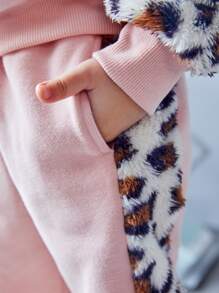 SHEIN 小女童熊和字母圖案保暖衛衣和運動褲 - 淺粉色 - 查看 3