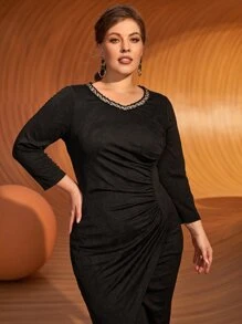 SHEIN Vestido bajo cruzado fruncido lateral - Negro - Ver 4