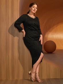 SHEIN Vestido bajo cruzado fruncido lateral - Negro - Ver 8