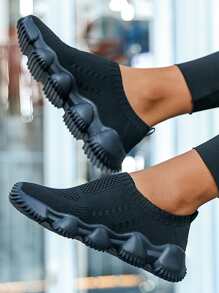 男孩粗織物一腳蹬運動鞋黑色