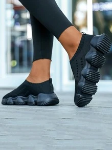 男孩粗織物一腳蹬運動鞋黑色