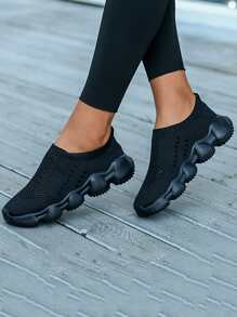 男孩粗織物一腳蹬運動鞋黑色