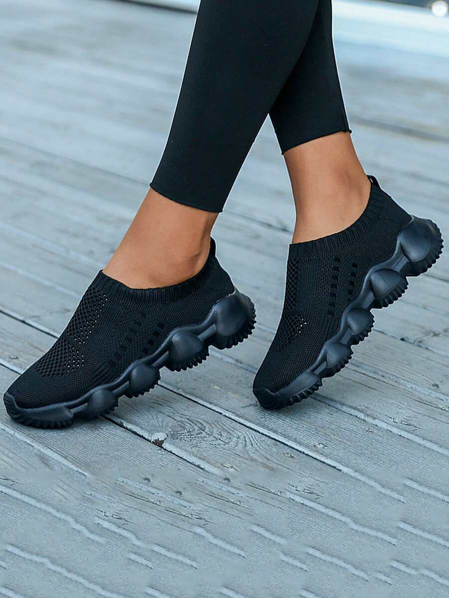 男孩粗織物一腳蹬運動鞋黑色