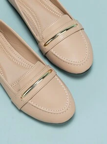 Metallic Detail Slip On Loafers,Women's Spring And Autumn Season Apricot Soft Sole Soft-Faced Round-Toe Ballet Flat Comfortable Flat-Bottomed Shoes - Apricot - View 4