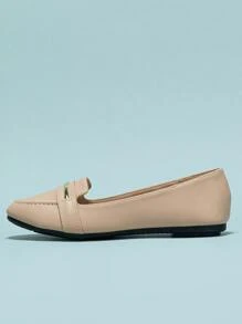 Metallic Detail Slip On Loafers,Women's Spring And Autumn Season Apricot Soft Sole Soft-Faced Round-Toe Ballet Flat Comfortable Flat-Bottomed Shoes - Apricot - View 6