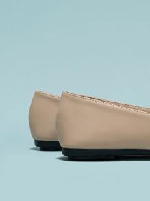 Metallic Detail Slip On Loafers,Women's Spring And Autumn Season Apricot Soft Sole Soft-Faced Round-Toe Ballet Flat Comfortable Flat-Bottomed Shoes - Apricot - View 7