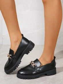 Mocasines planos con diseño de cadena - Negro - Ver 4